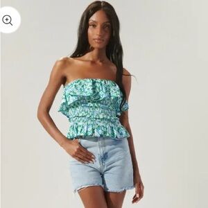 Floral Green Smocked Tube Top